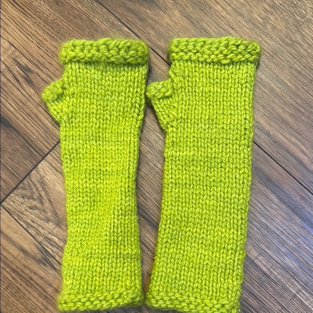 Lime Green Knit Fingerless Gloves